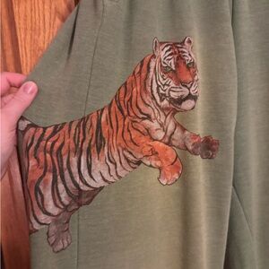 Aviator Nation Faded Green Sweatpants with Tiger Print XL